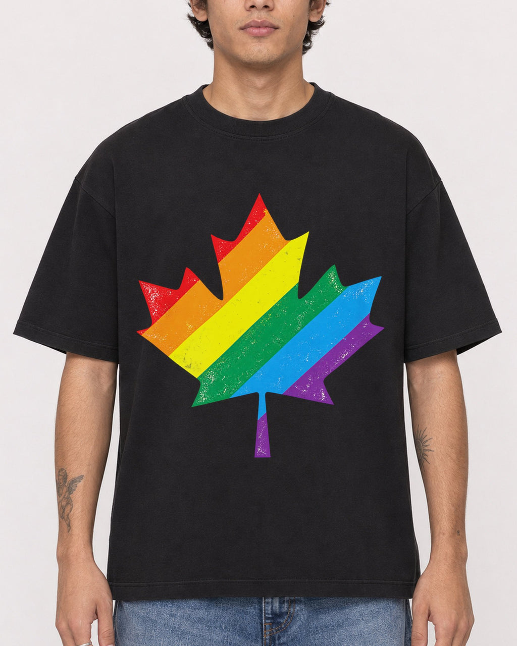 Mockup Boxy Heavyweight Tee Black male close-up 06
