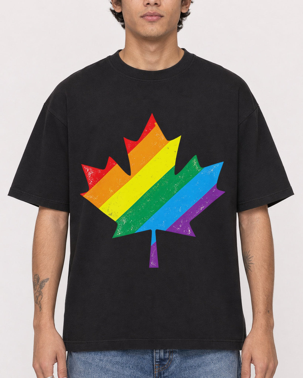 Mockup Boxy Heavyweight Tee Black male close-up 06