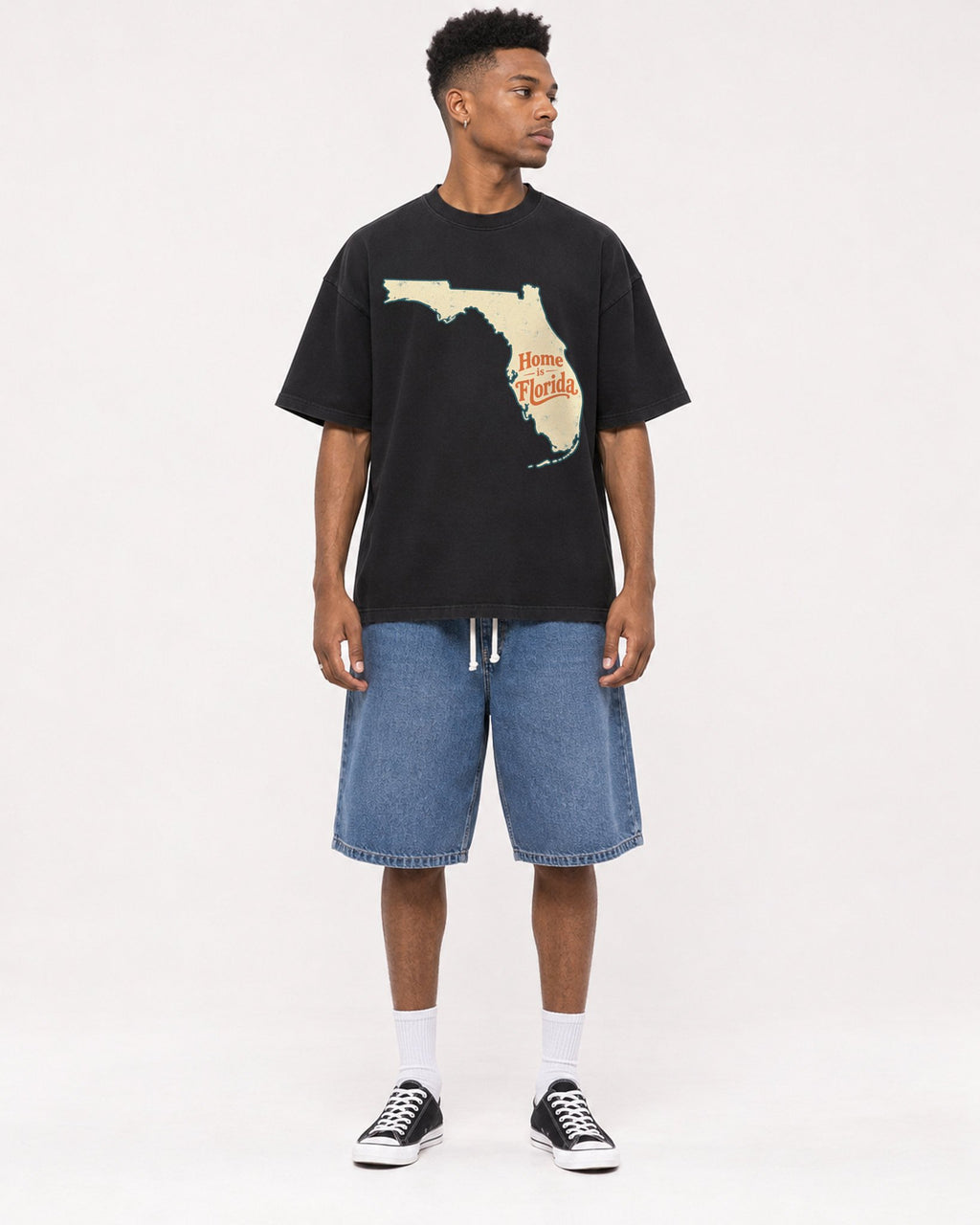 Mockup Boxy Heavyweight Tee Black male full-body 15