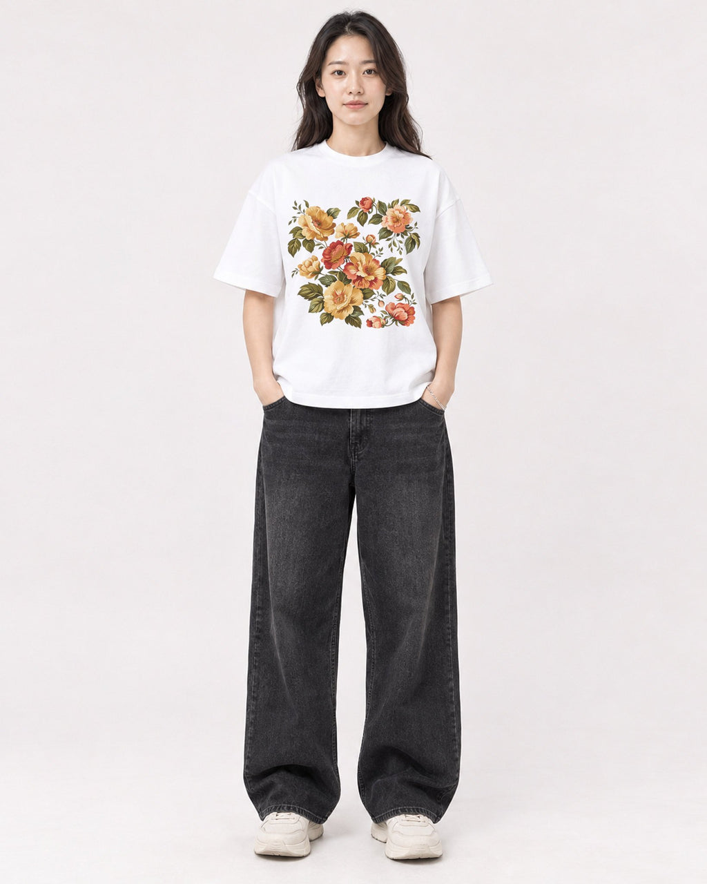 Mockup Boxy Heavyweight Tee White female full-body 03