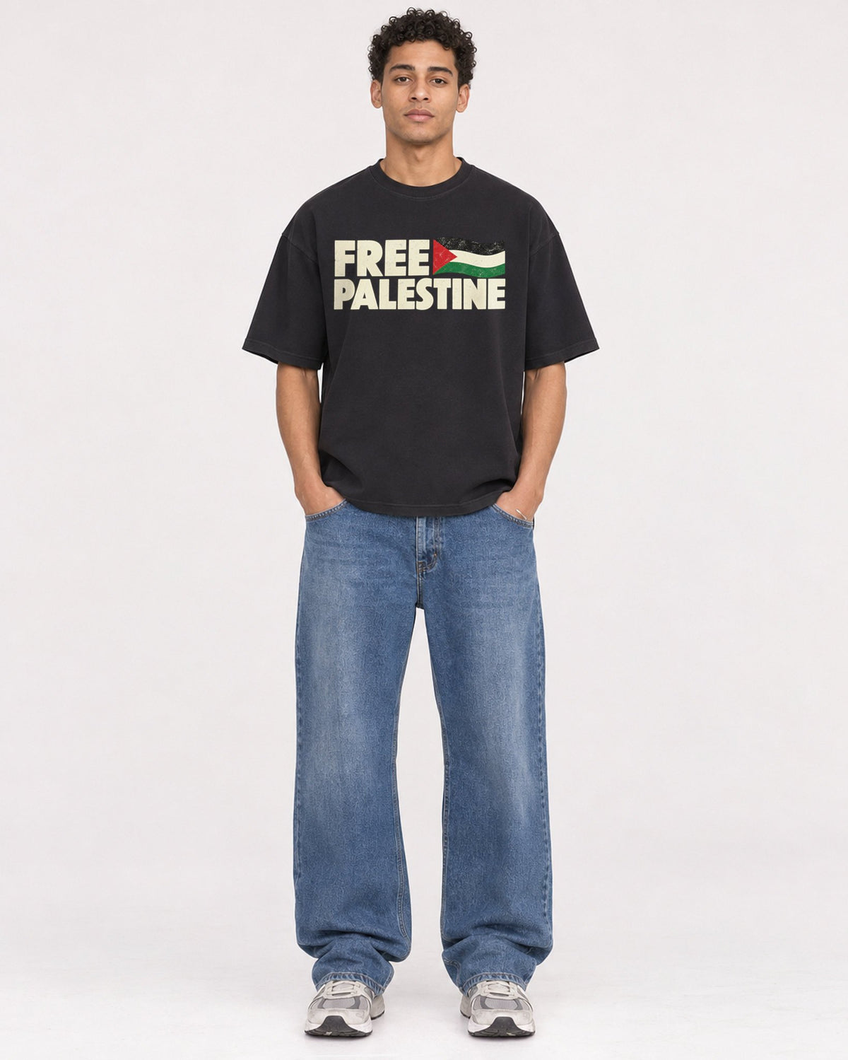 Mockup Boxy Heavyweight Tee Black male full-body 10