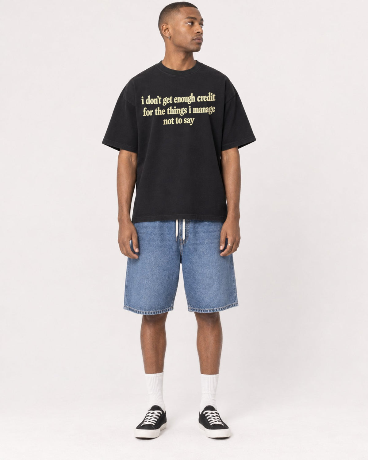 Mockup Boxy Heavyweight Tee Black male full-body 35