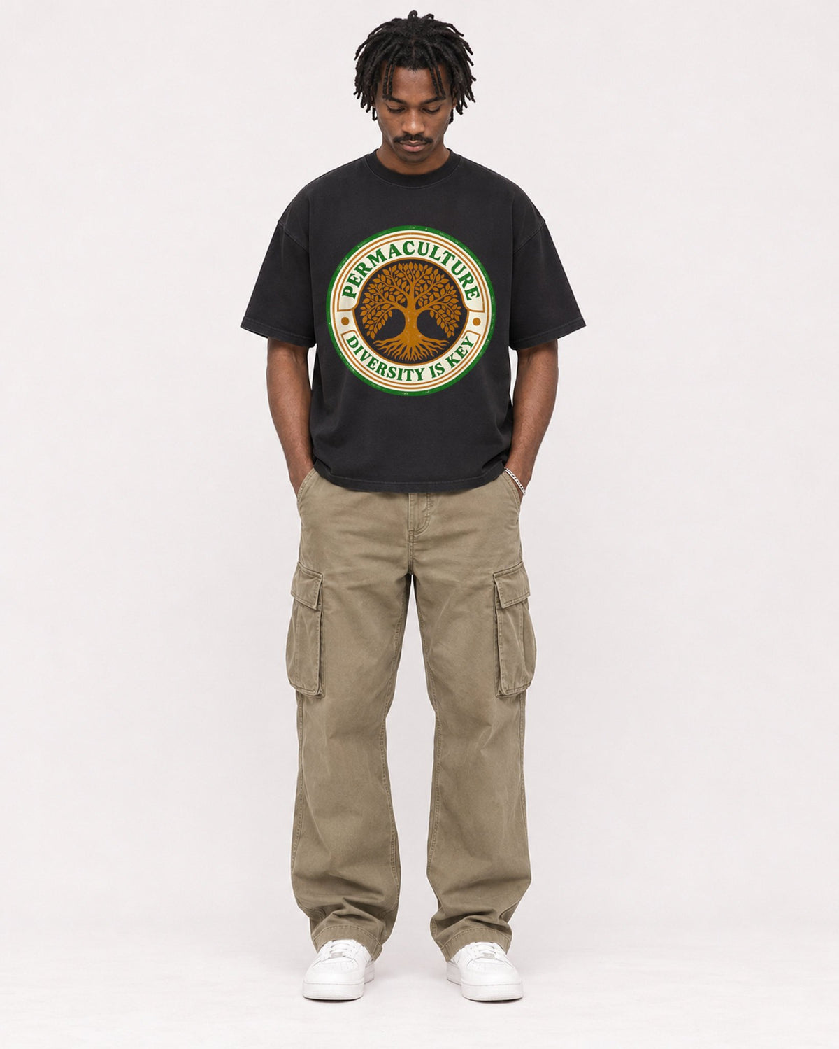 Mockup Boxy Heavyweight Tee Black male full-body 04