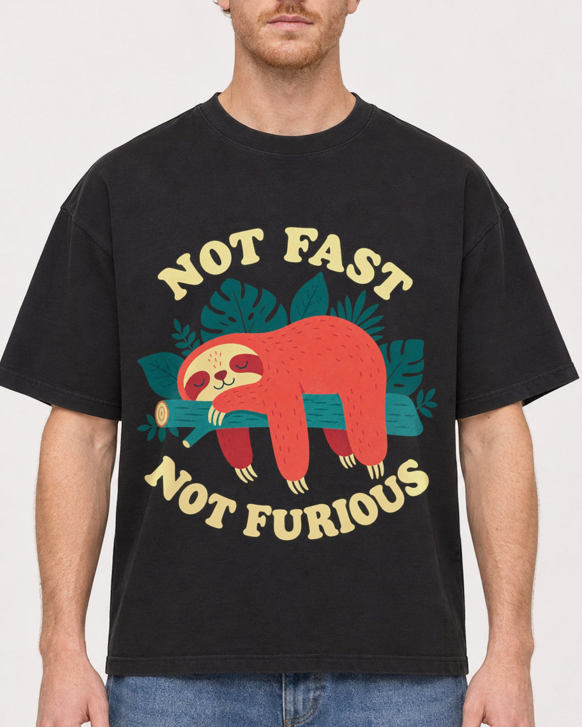 Mockup Boxy Heavyweight Tee Black male close-up 38