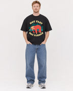 Mockup Boxy Heavyweight Tee Black male full-body 38