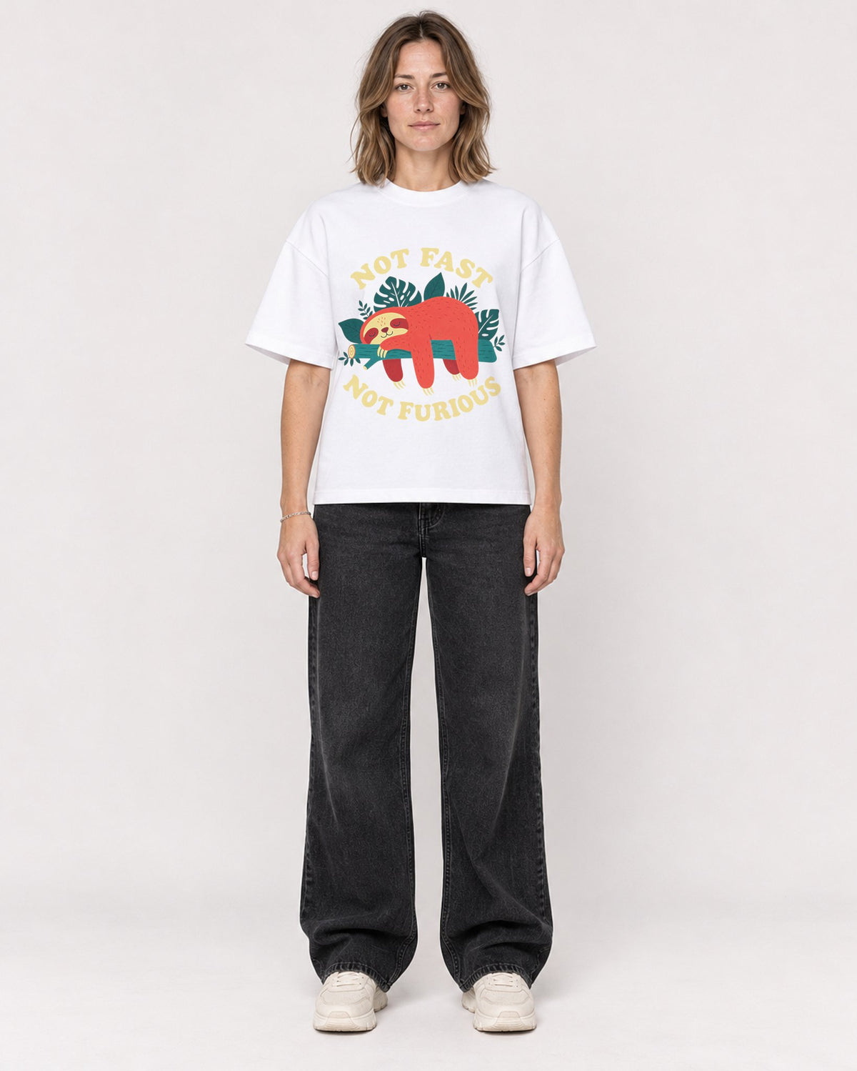 Mockup Boxy Heavyweight Tee White female full-body 38