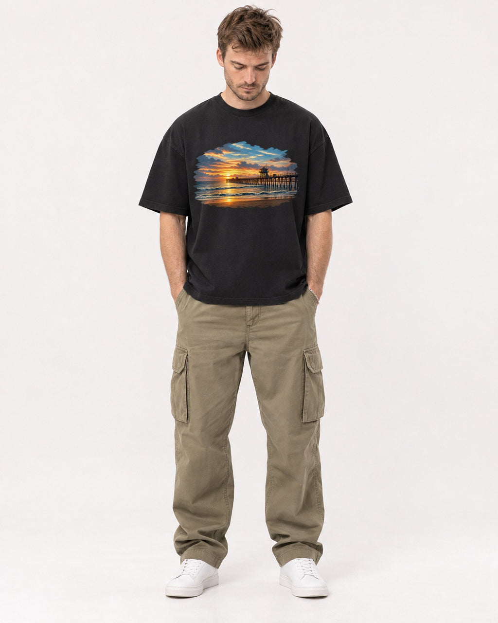 Mockup Boxy Heavyweight Tee Black male full-body 08