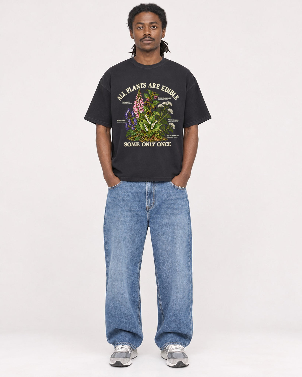 Mockup Boxy Heavyweight Tee Black male full-body 34