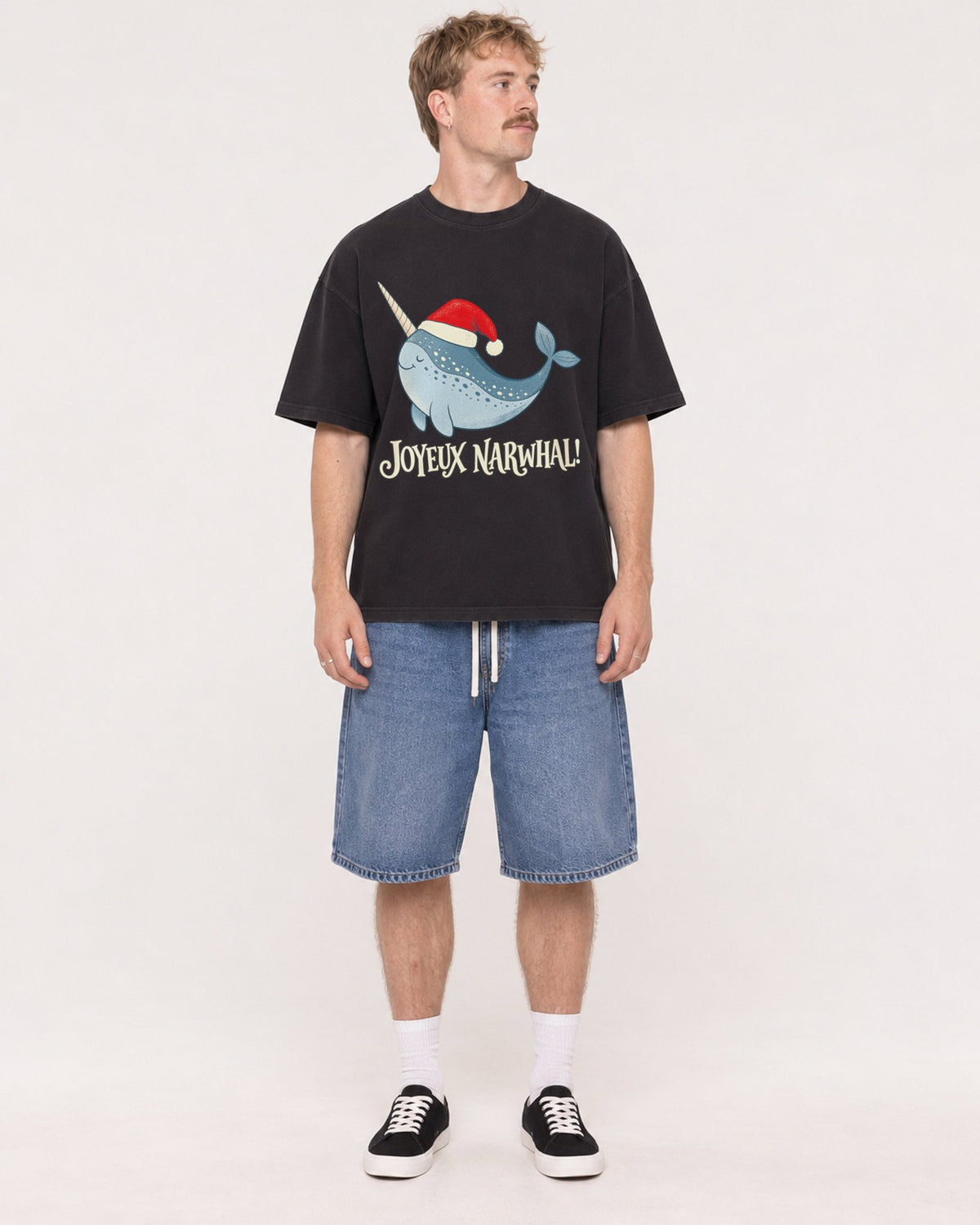 Mockup Boxy Heavyweight Tee Black male full-body 19