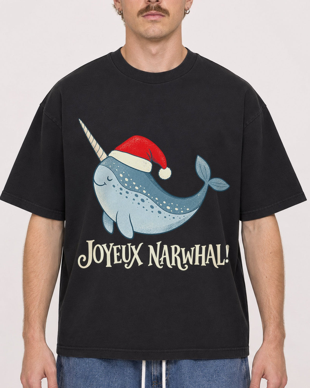 Mockup Boxy Heavyweight Tee Black male close-up 19