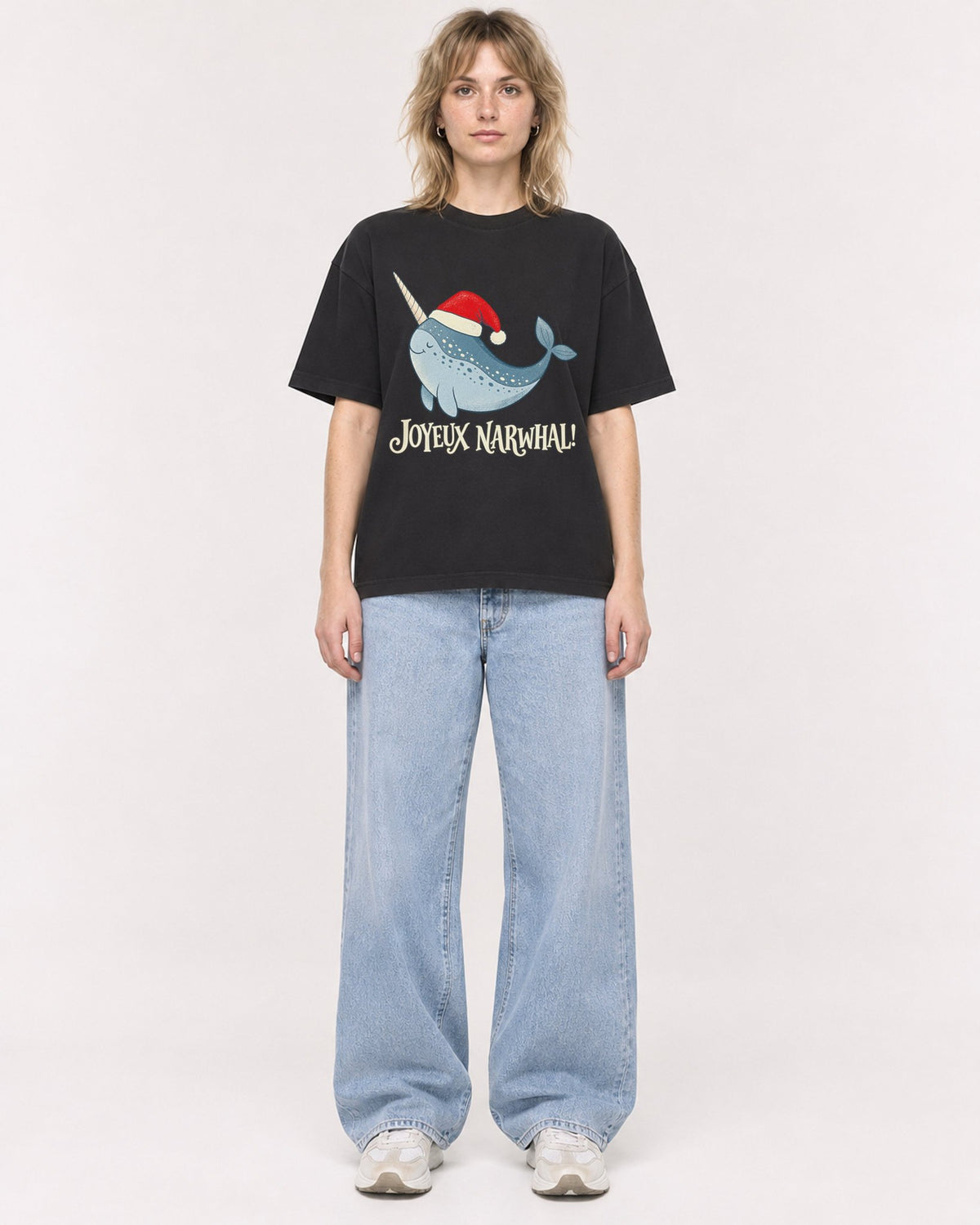 Mockup Boxy Heavyweight Tee Black female full-body 19