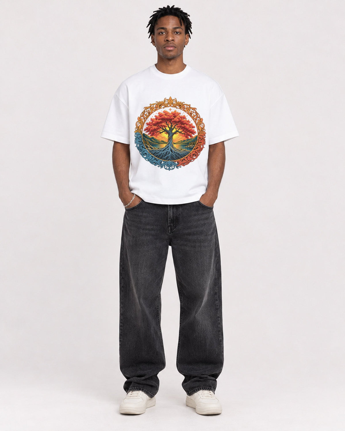 Mockup Boxy Heavyweight Tee White male full-body 05