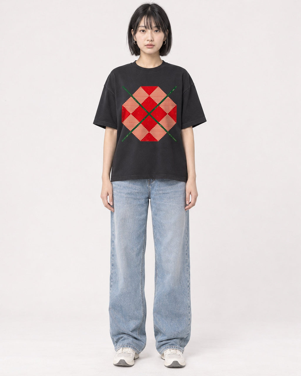 Mockup Boxy Heavyweight Tee Black female full-body 11