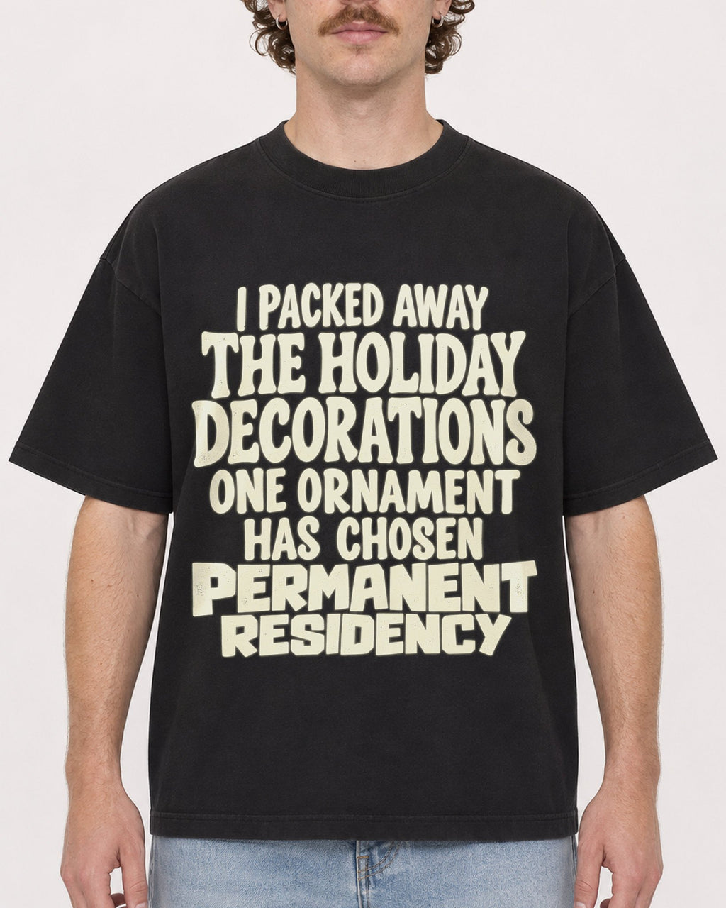 Mockup Boxy Heavyweight Tee Black male close-up 09