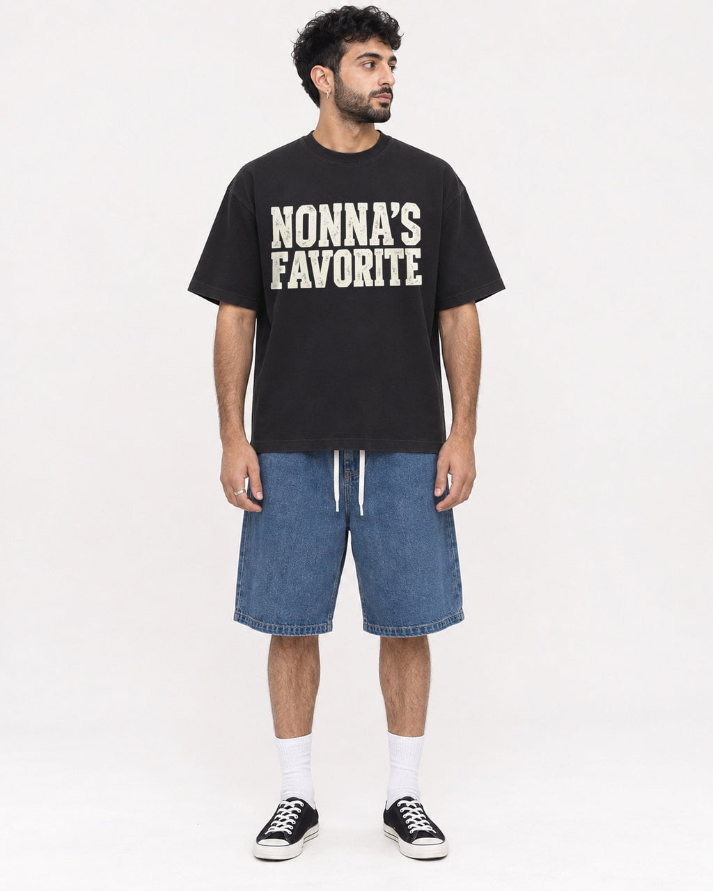 Mockup Boxy Heavyweight Tee Black male full-body 07