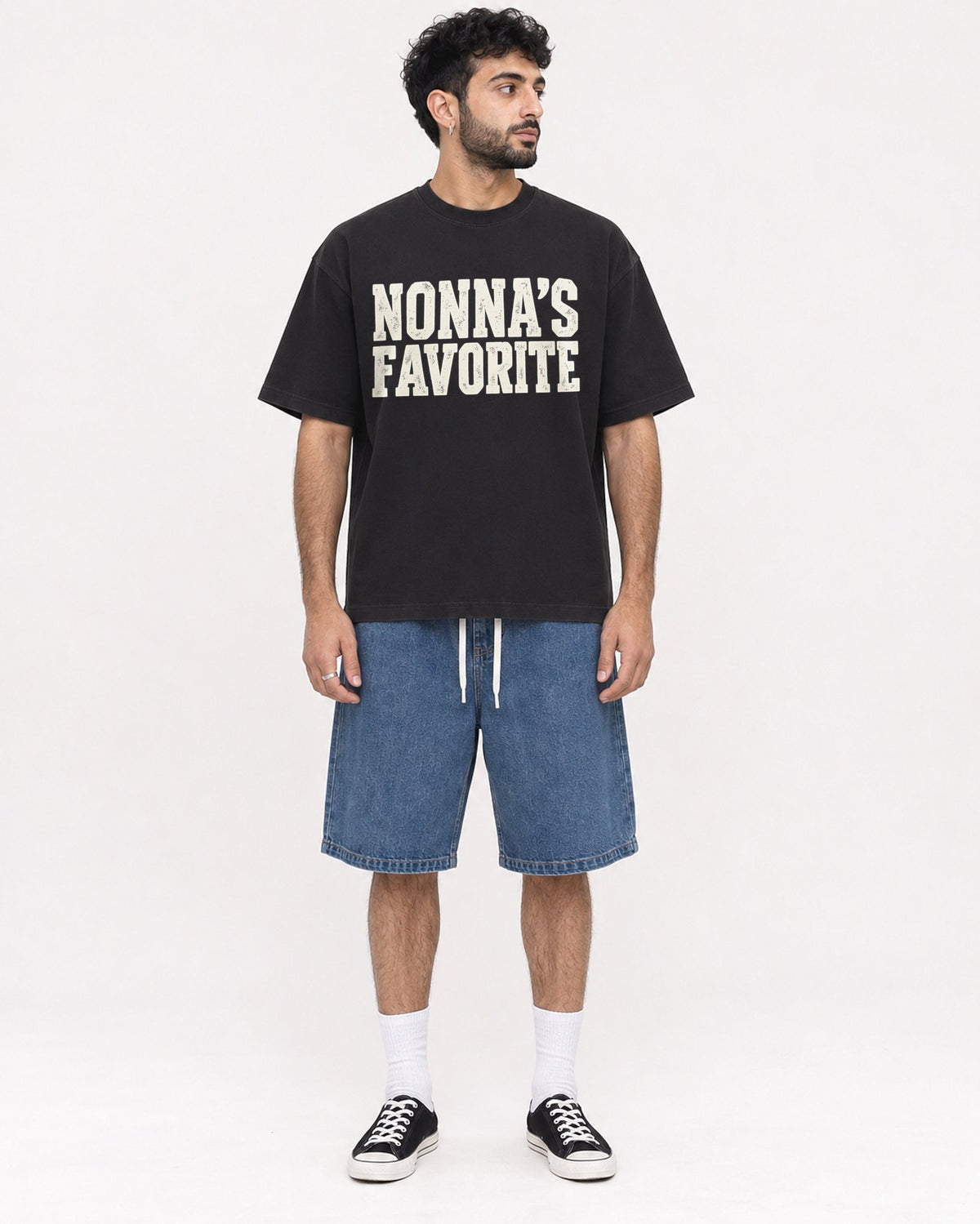 Mockup Boxy Heavyweight Tee Black male full-body 07