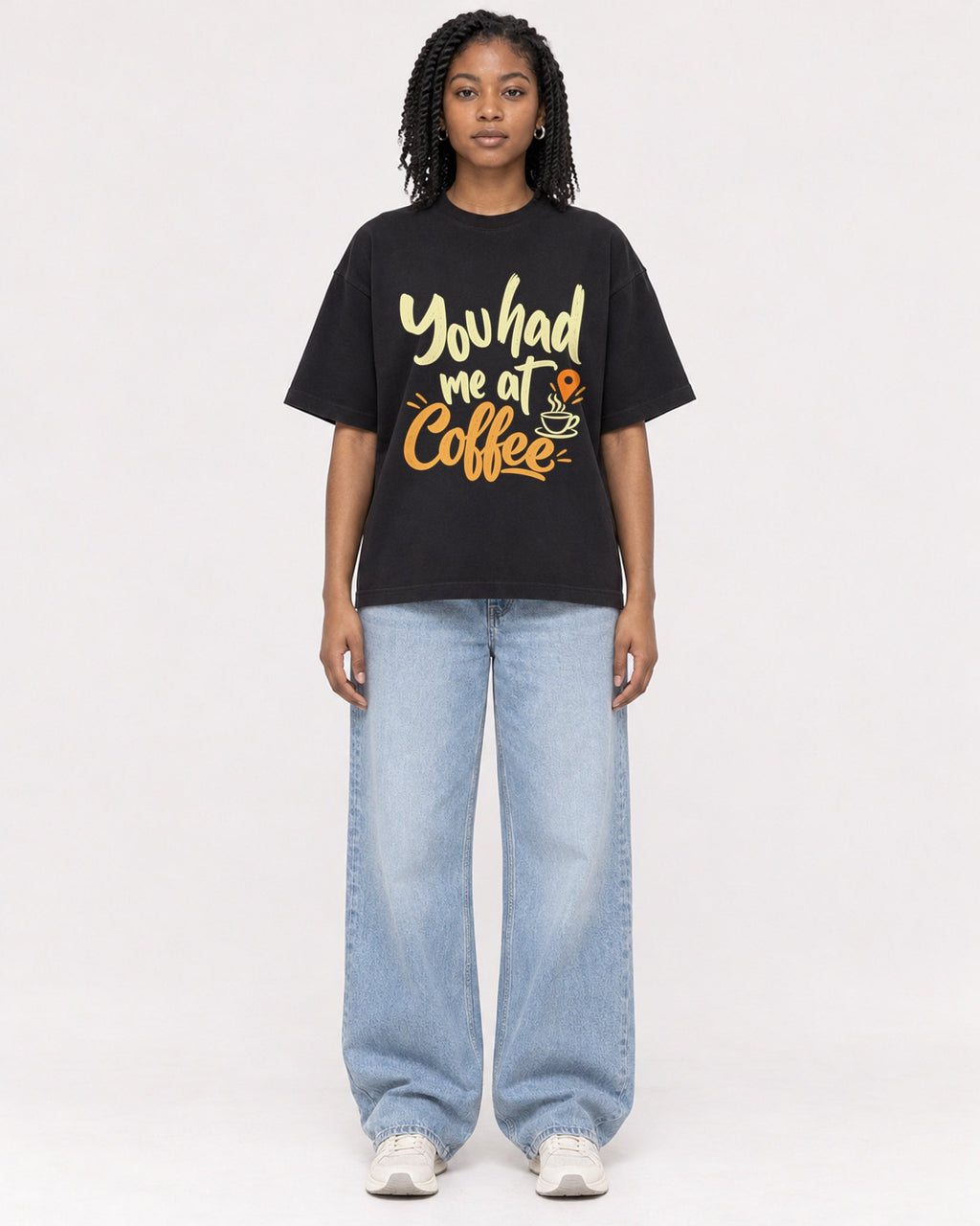 Mockup Boxy Heavyweight Tee Black female full-body 15