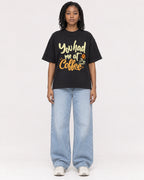 Mockup Boxy Heavyweight Tee Black female full-body 15
