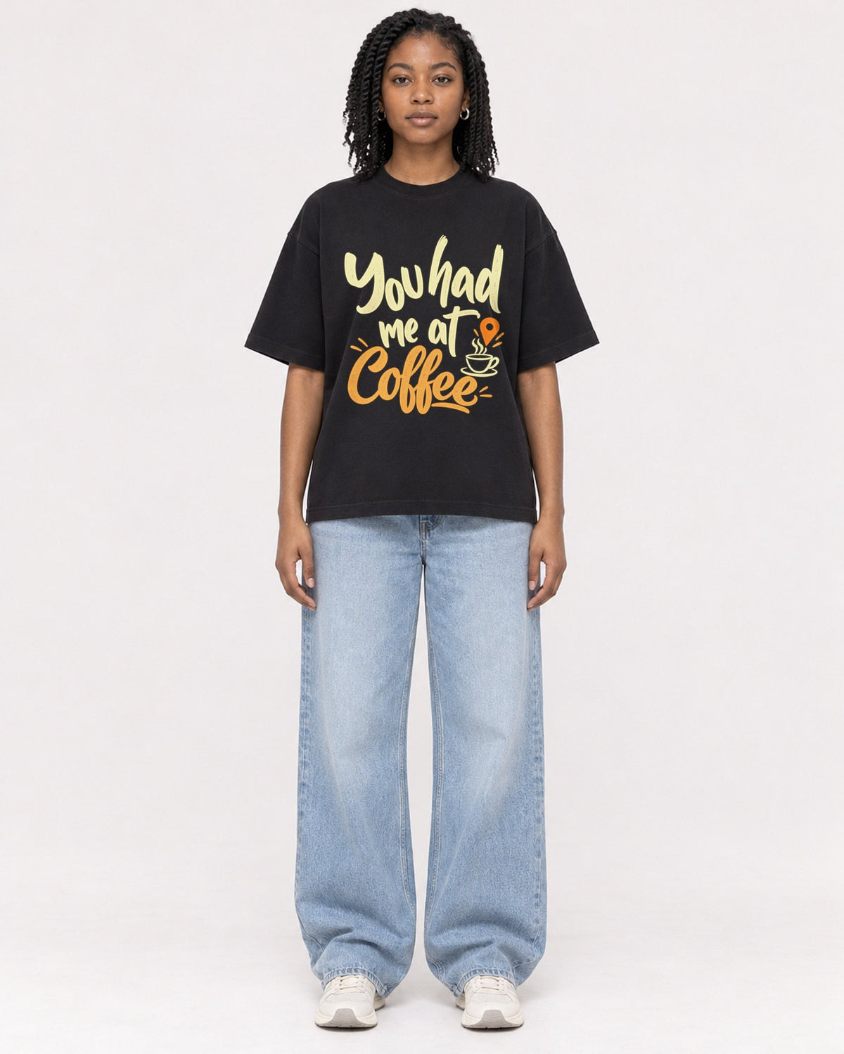 Mockup Boxy Heavyweight Tee Black female full-body 15