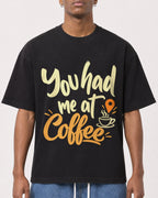 Mockup Boxy Heavyweight Tee Black male close-up 15