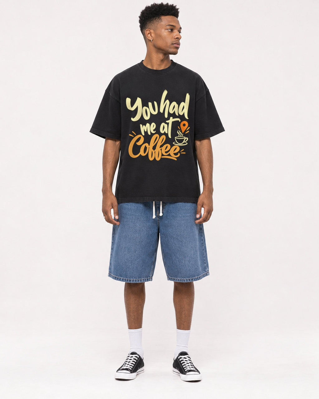 Mockup Boxy Heavyweight Tee Black male full-body 15