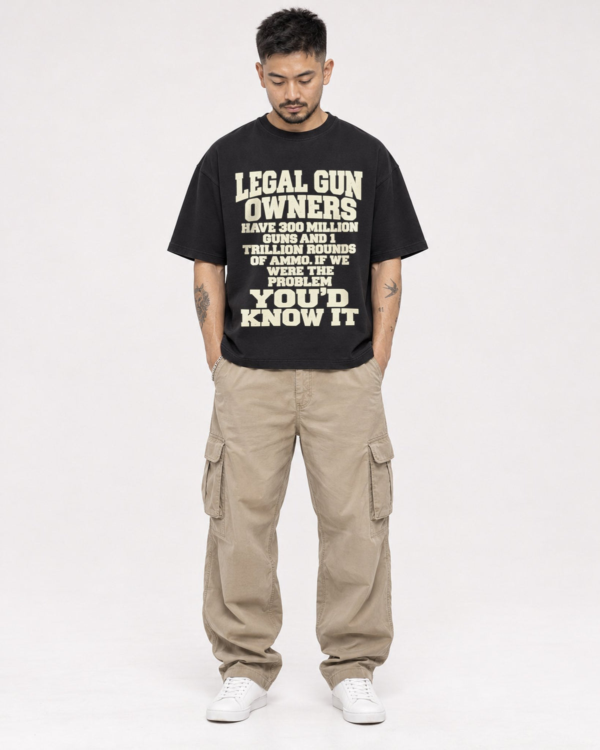 Mockup Boxy Heavyweight Tee Black male full-body 12
