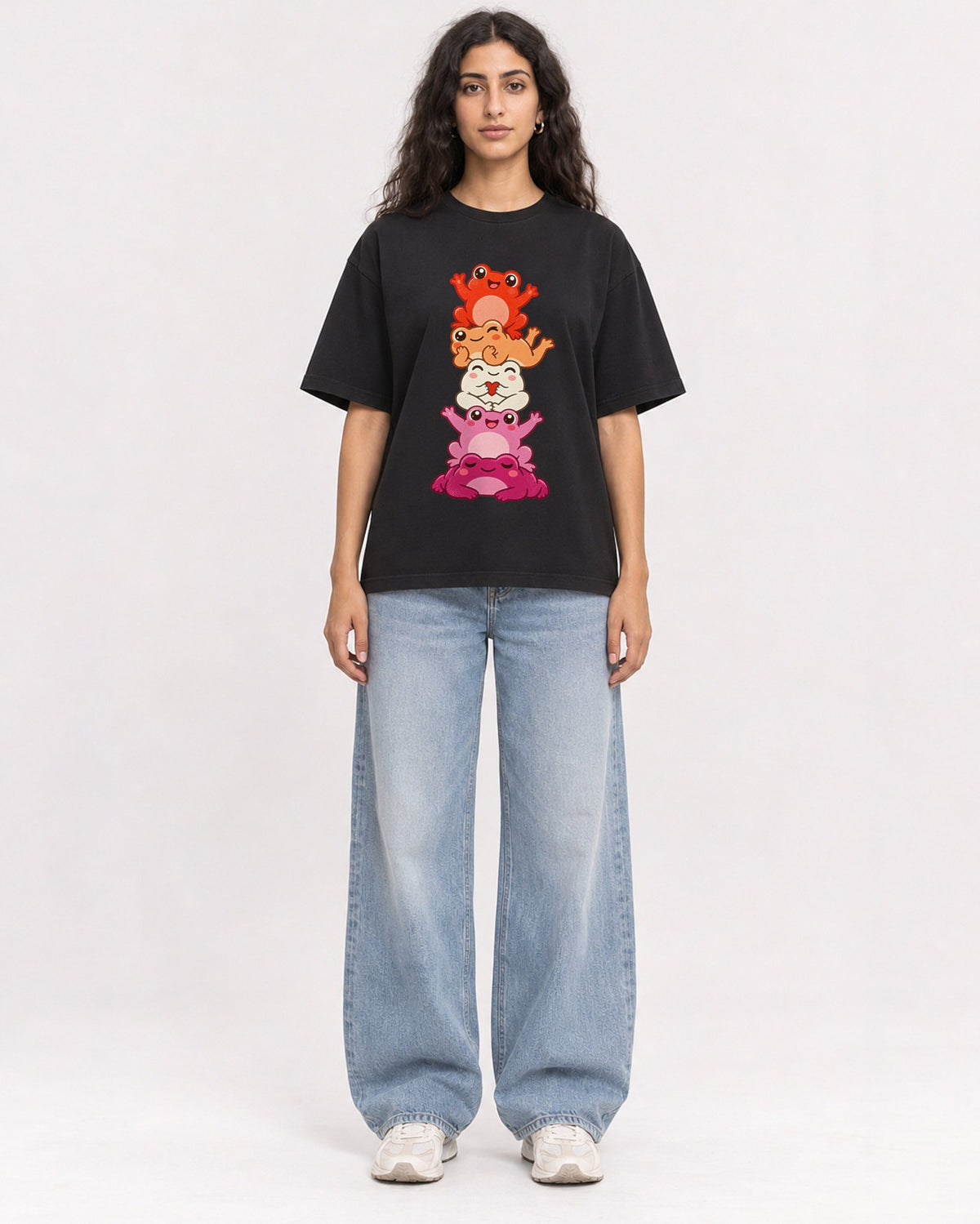 Mockup Boxy Heavyweight Tee Black female full-body 07