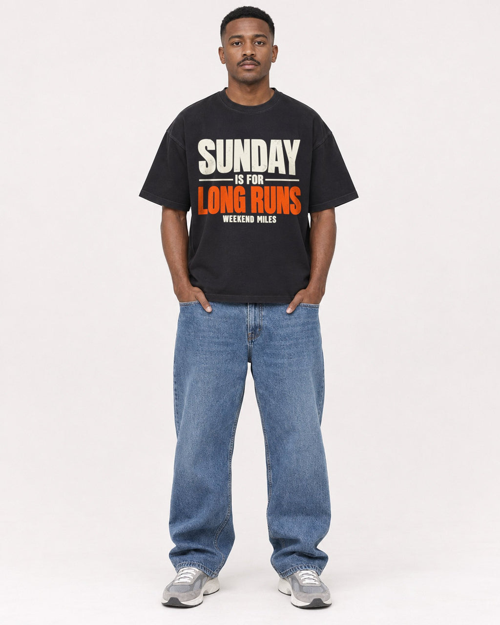 Mockup Boxy Heavyweight Tee Black male full-body 14