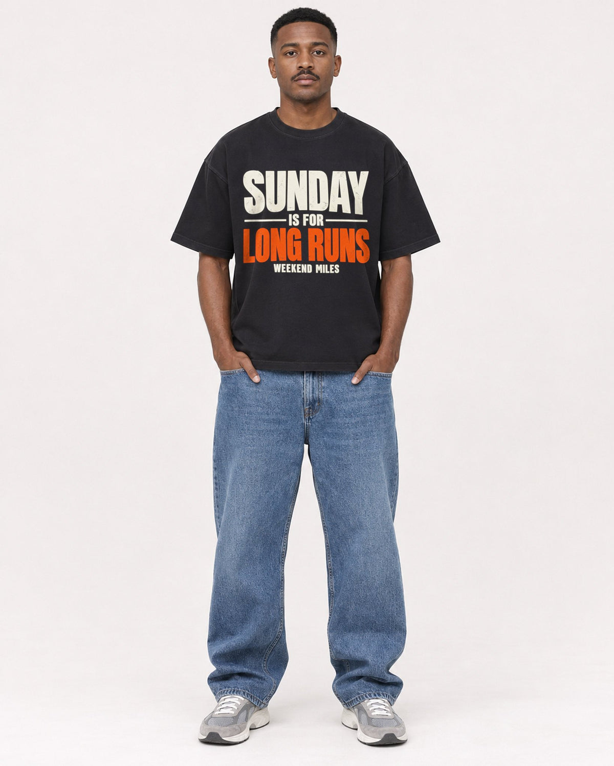 Mockup Boxy Heavyweight Tee Black male full-body 14