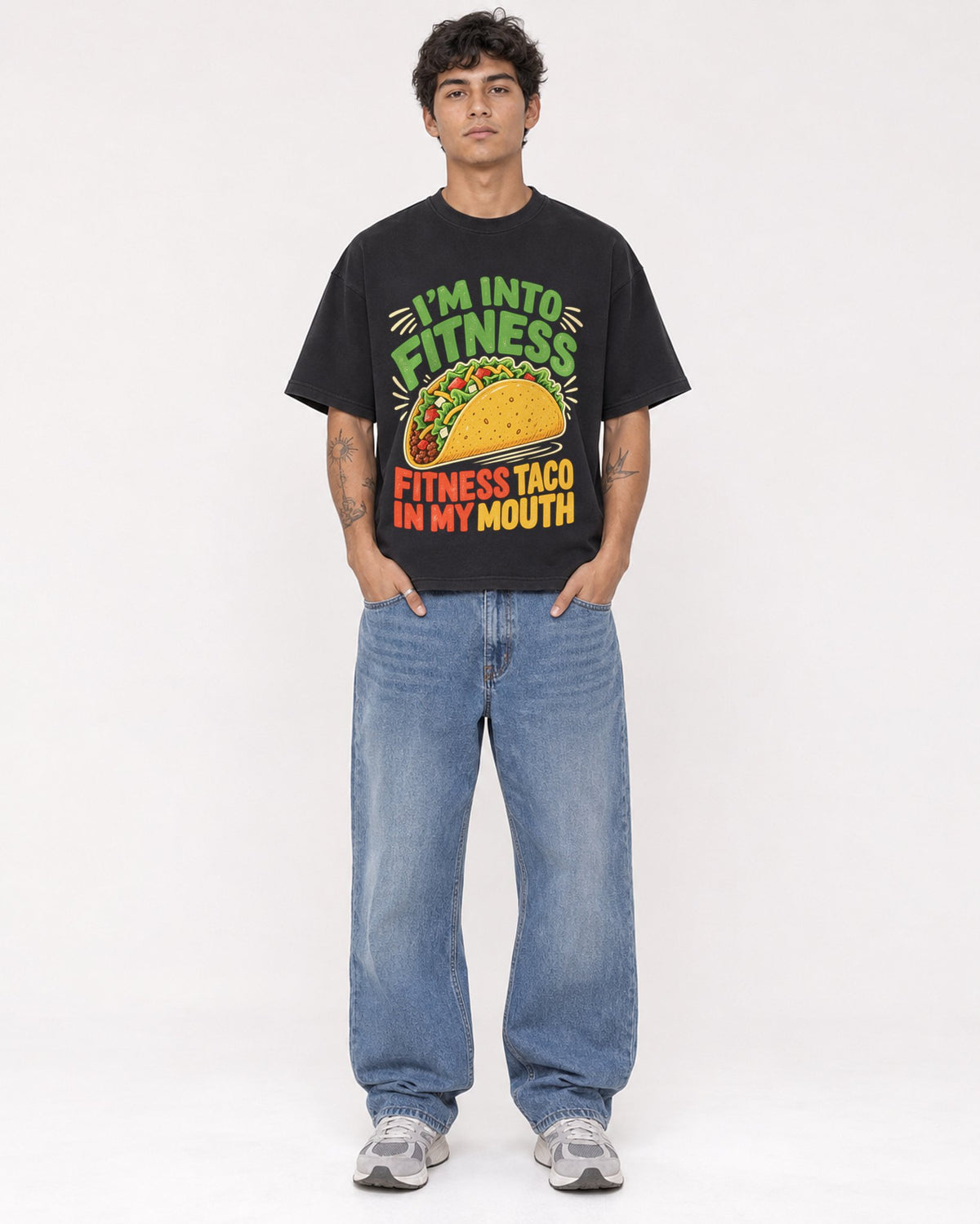 Mockup Boxy Heavyweight Tee Black male full-body 06