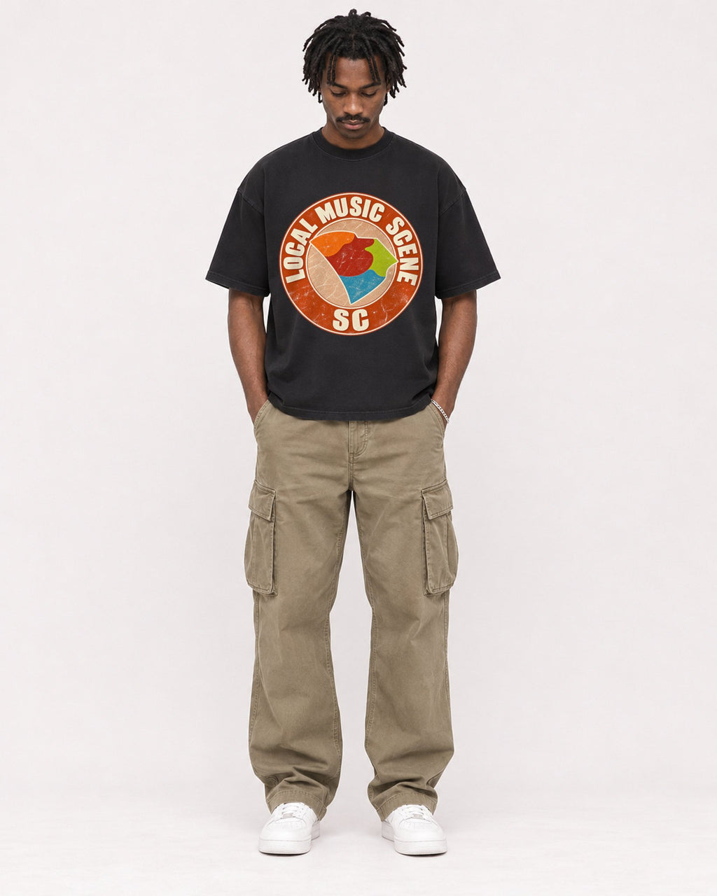 Mockup Boxy Heavyweight Tee Black male full-body 04