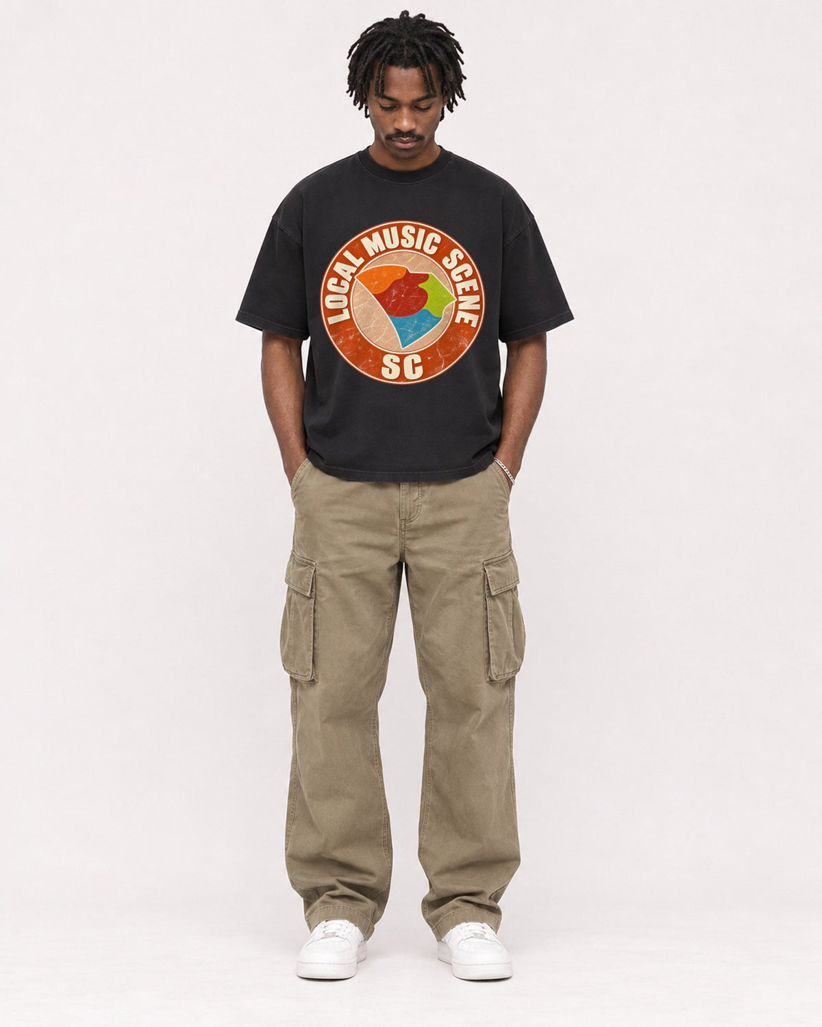Mockup Boxy Heavyweight Tee Black male full-body 04