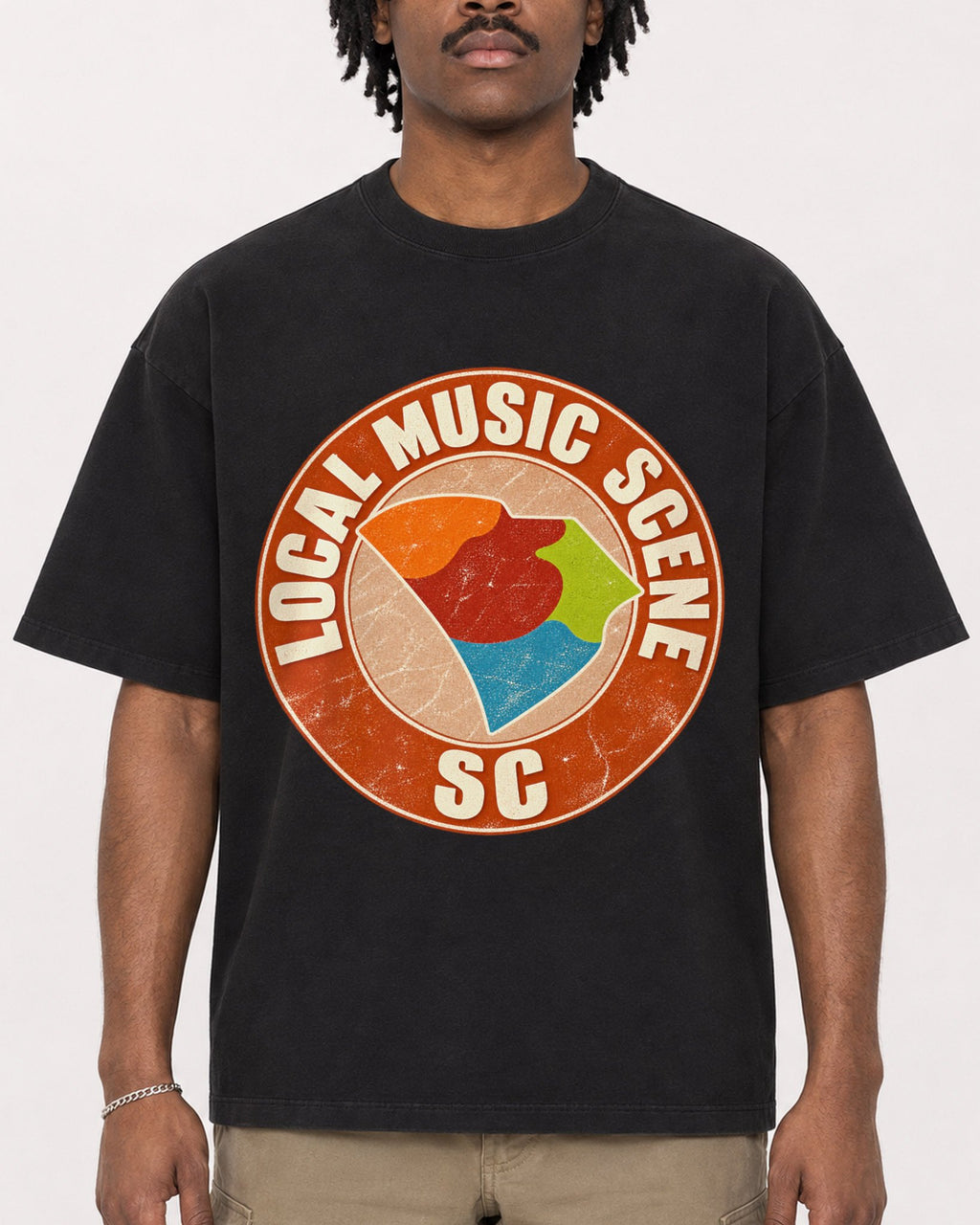 Mockup Boxy Heavyweight Tee Black male close-up 04