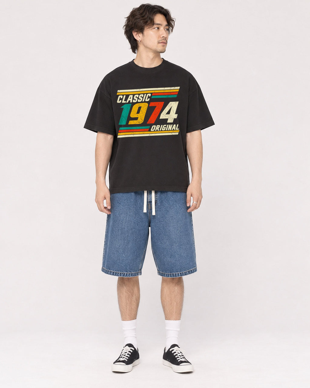 Mockup Boxy Heavyweight Tee Black male full-body 03