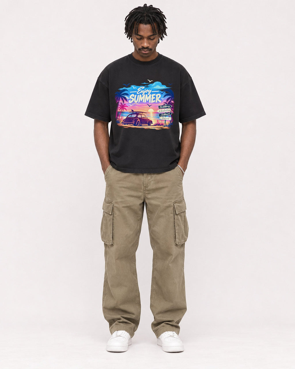 Mockup Boxy Heavyweight Tee Black male full-body 04