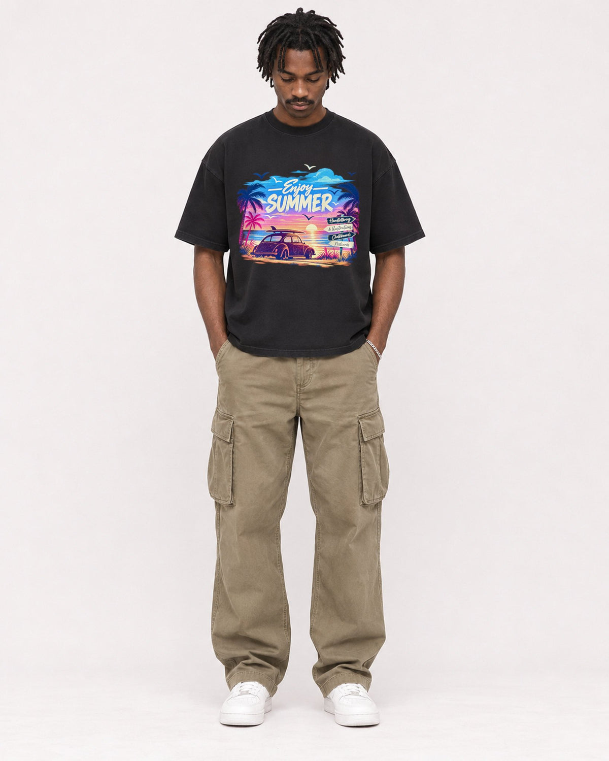 Mockup Boxy Heavyweight Tee Black male full-body 04