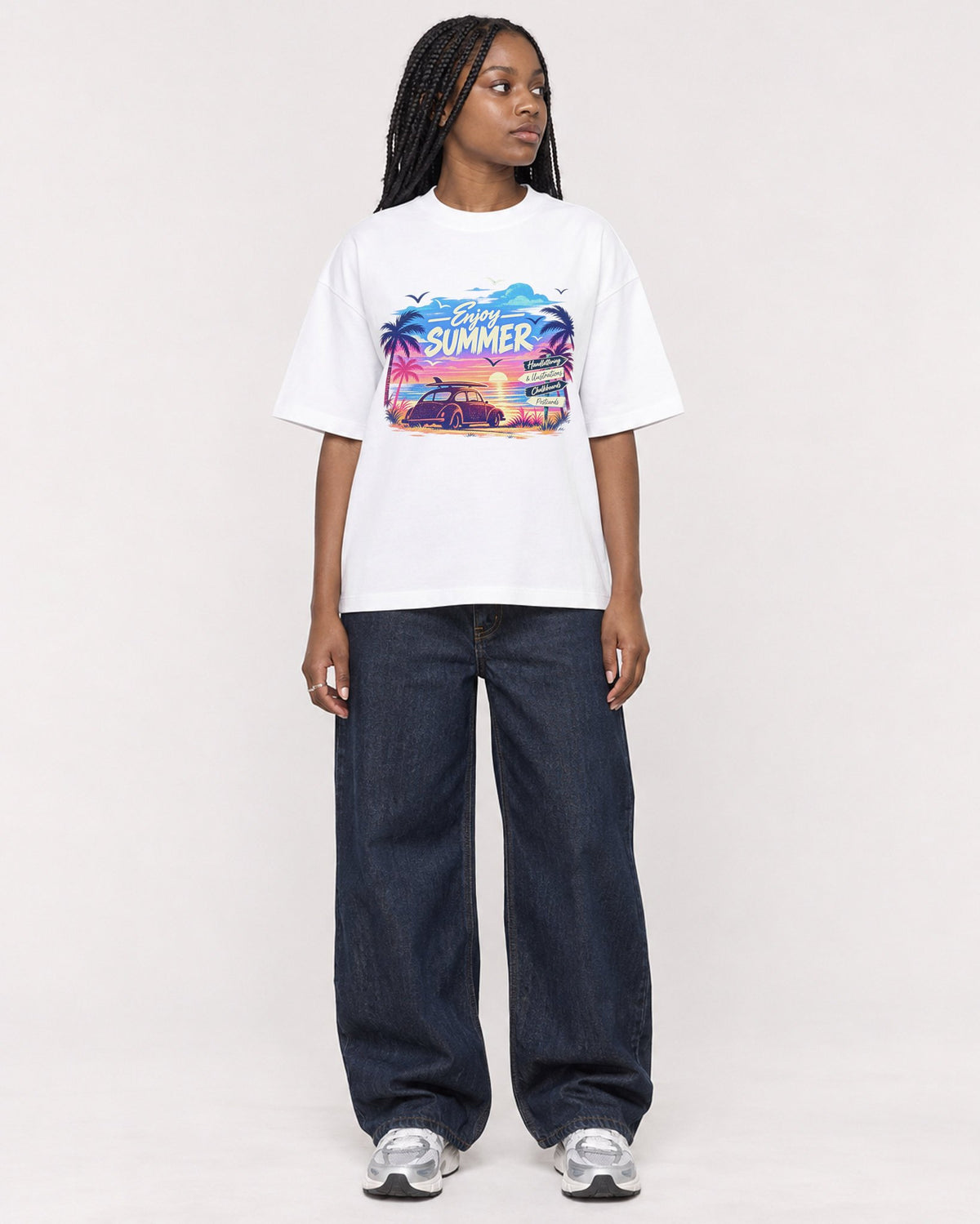 Mockup Boxy Heavyweight Tee White female full-body 04