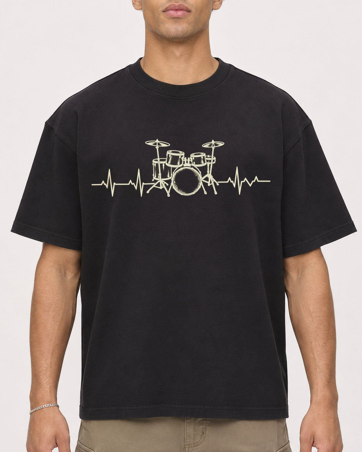 Mockup Boxy Heavyweight Tee Black male close-up 20