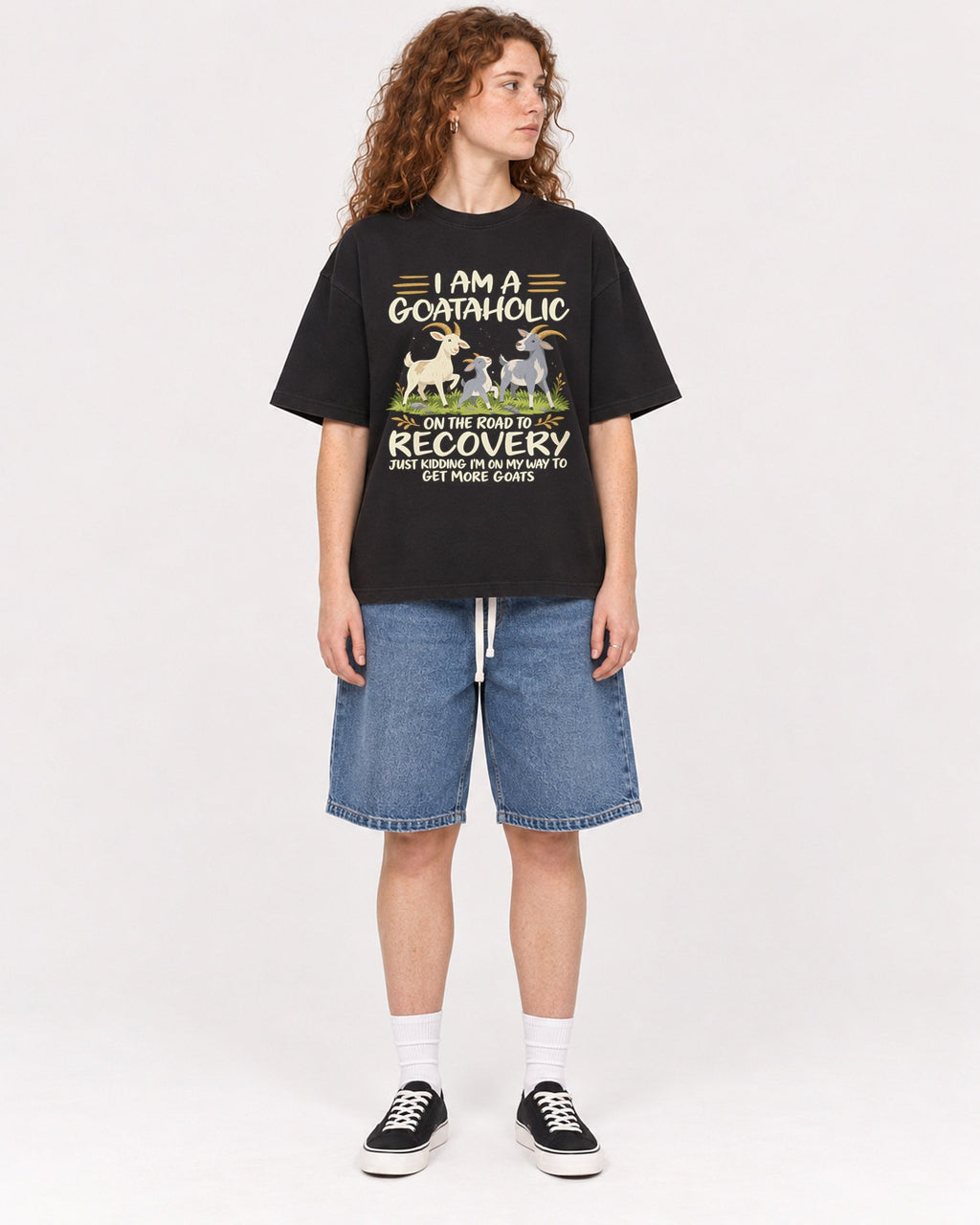 Mockup Boxy Heavyweight Tee Black female full-body 09