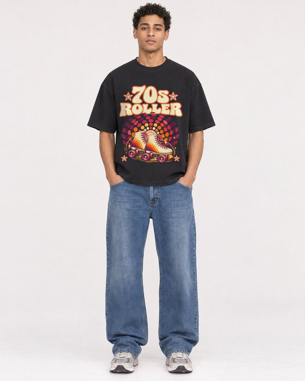 Mockup Boxy Heavyweight Tee Black male full-body 10