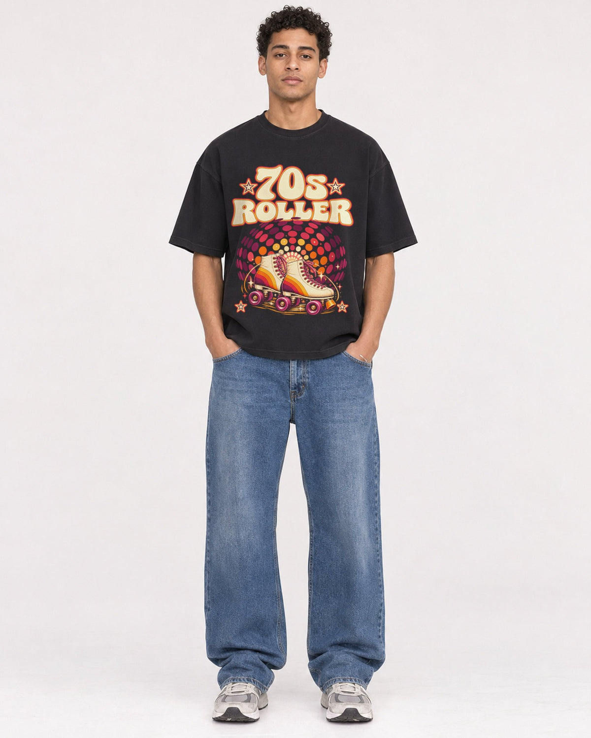 Mockup Boxy Heavyweight Tee Black male full-body 10
