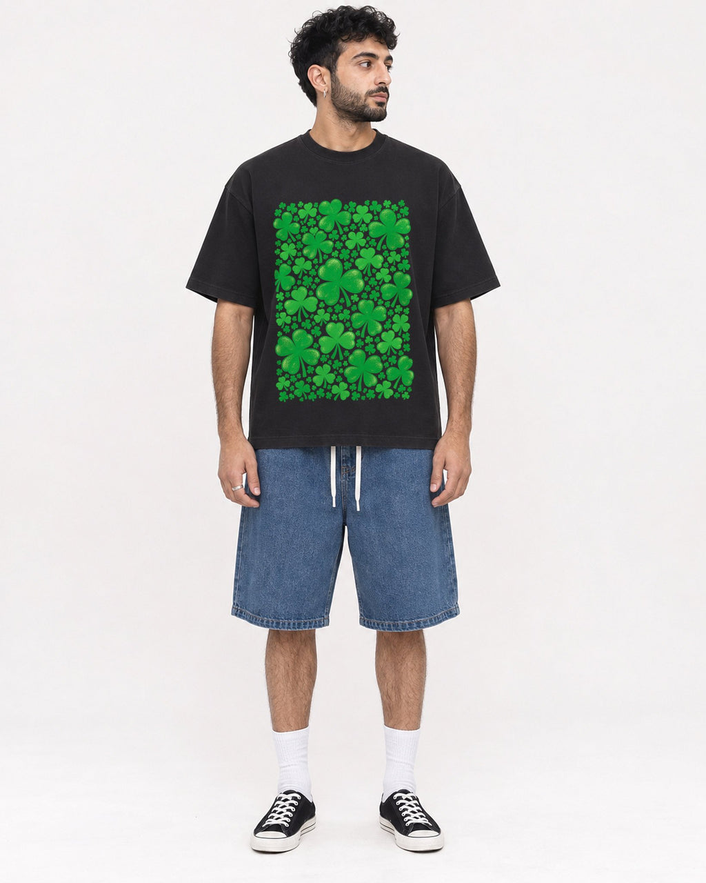 Mockup Boxy Heavyweight Tee Black male full-body 07
