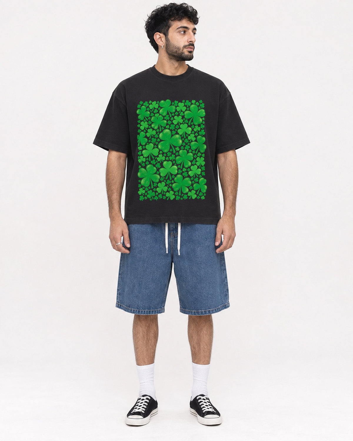 Mockup Boxy Heavyweight Tee Black male full-body 07