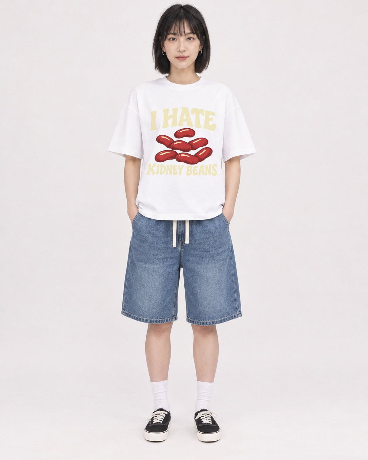 Mockup Boxy Heavyweight Tee White female full-body 11