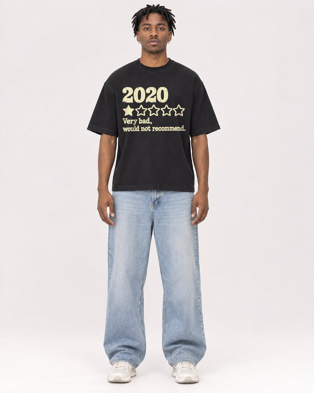 Mockup Boxy Heavyweight Tee Black male full-body 05