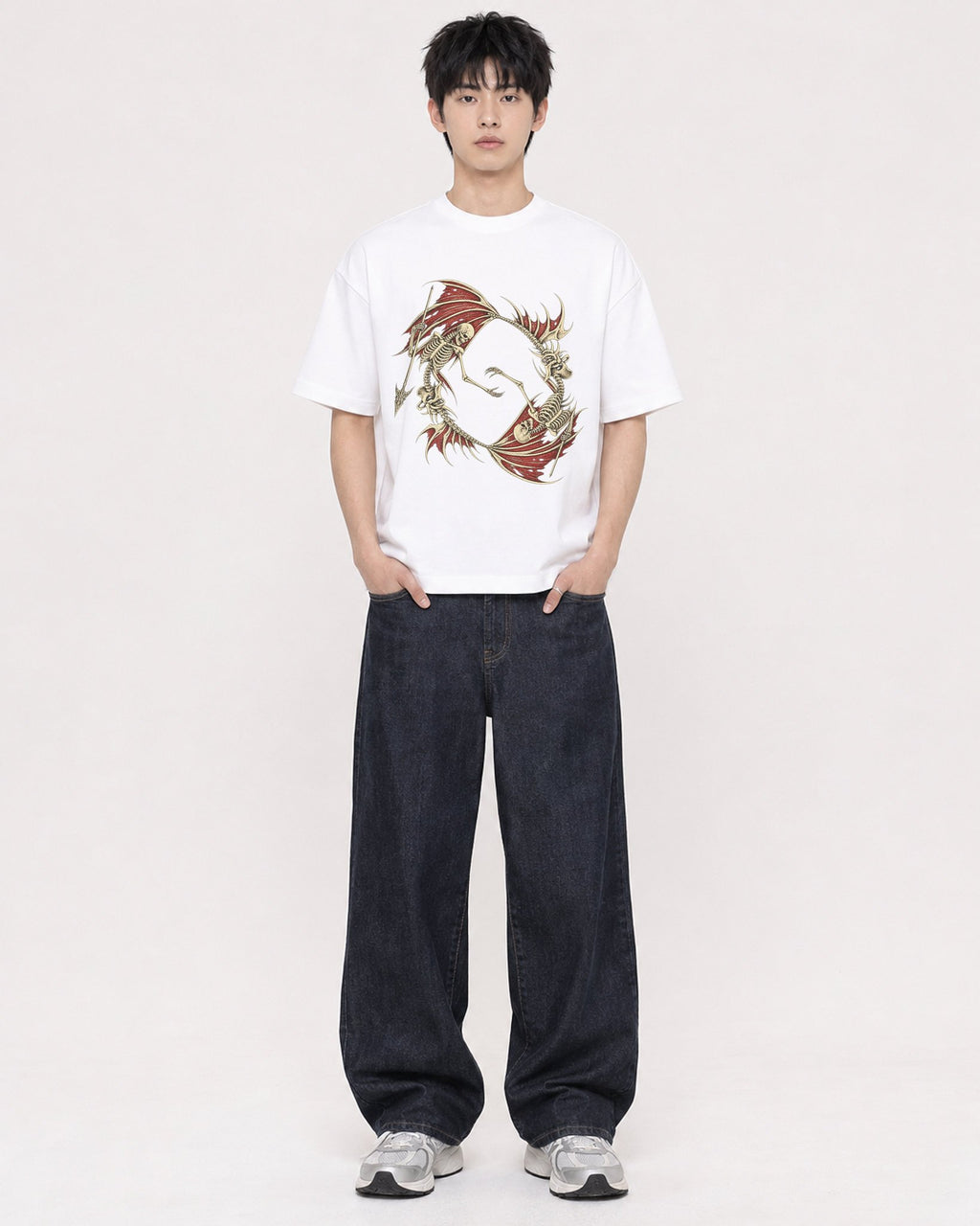 Mockup Boxy Heavyweight Tee White male full-body 01