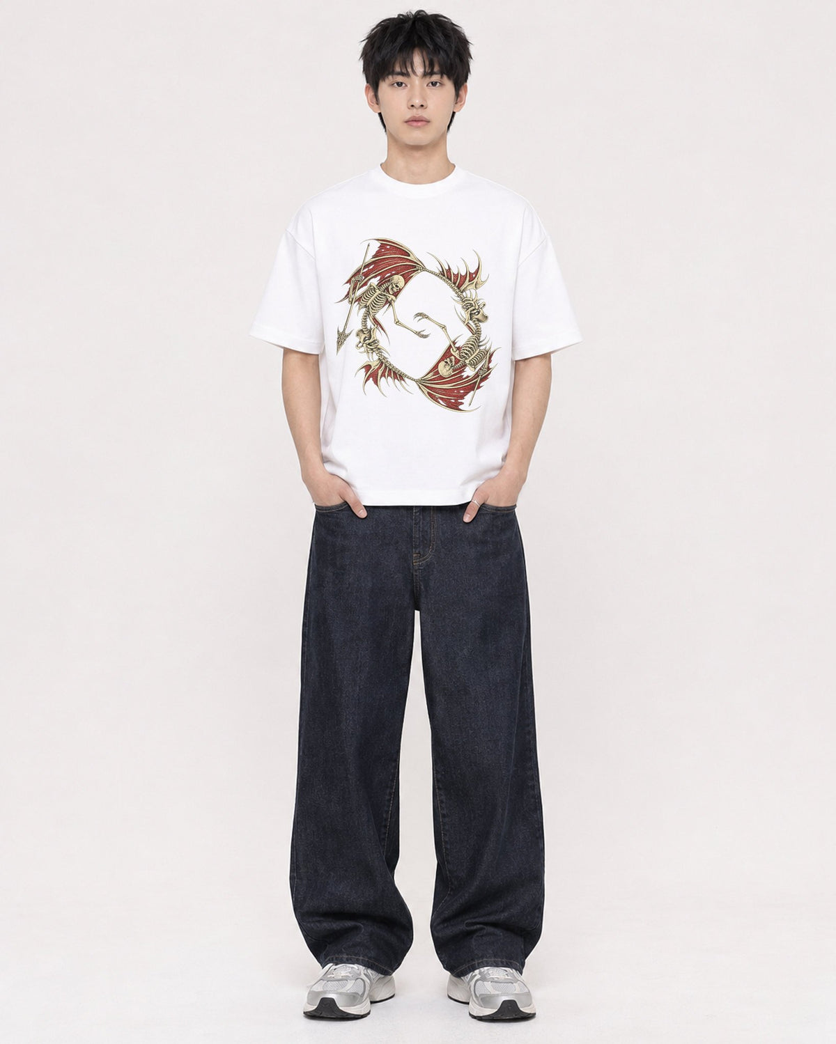 Mockup Boxy Heavyweight Tee White male full-body 01