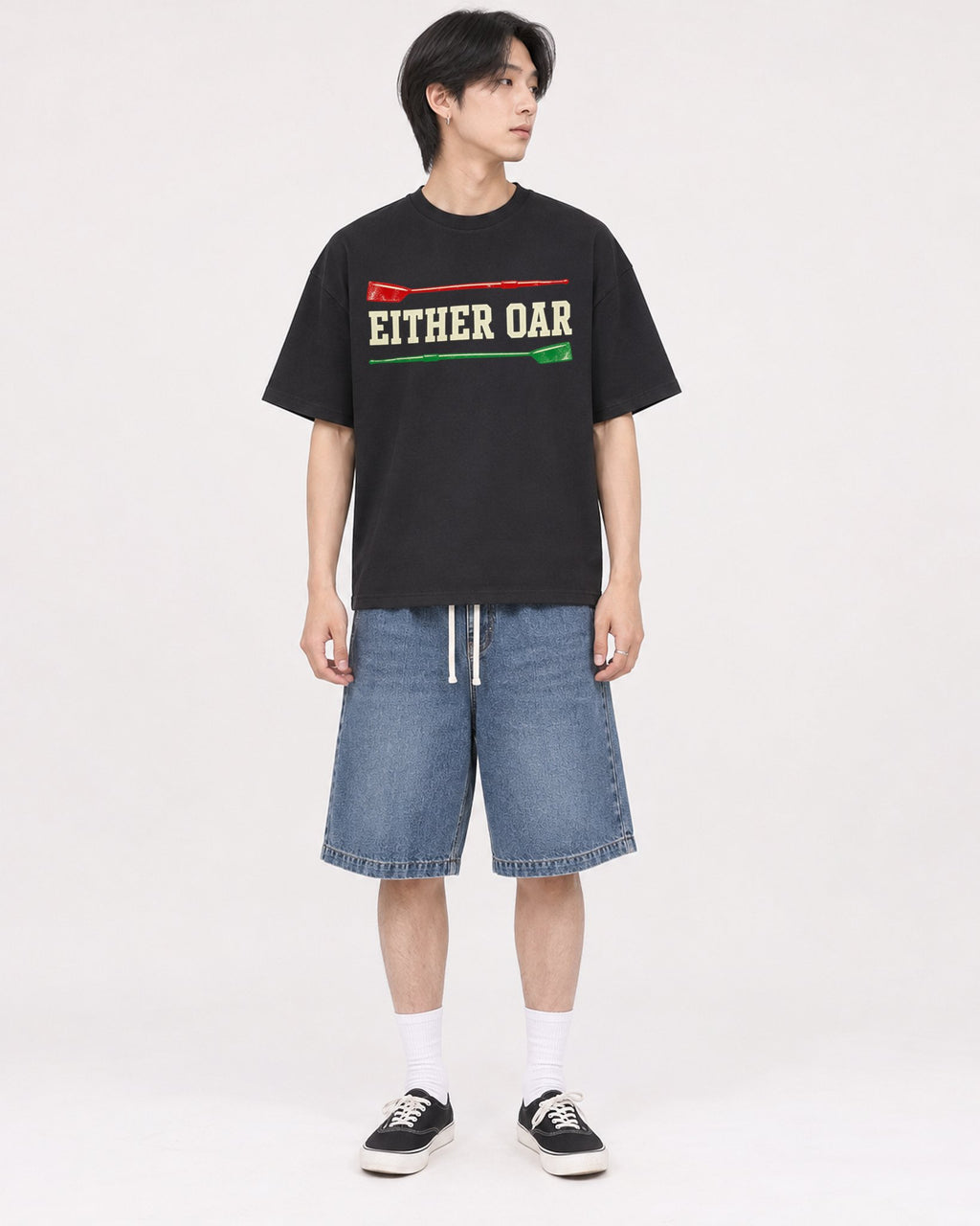 Mockup Boxy Heavyweight Tee Black male full-body 11