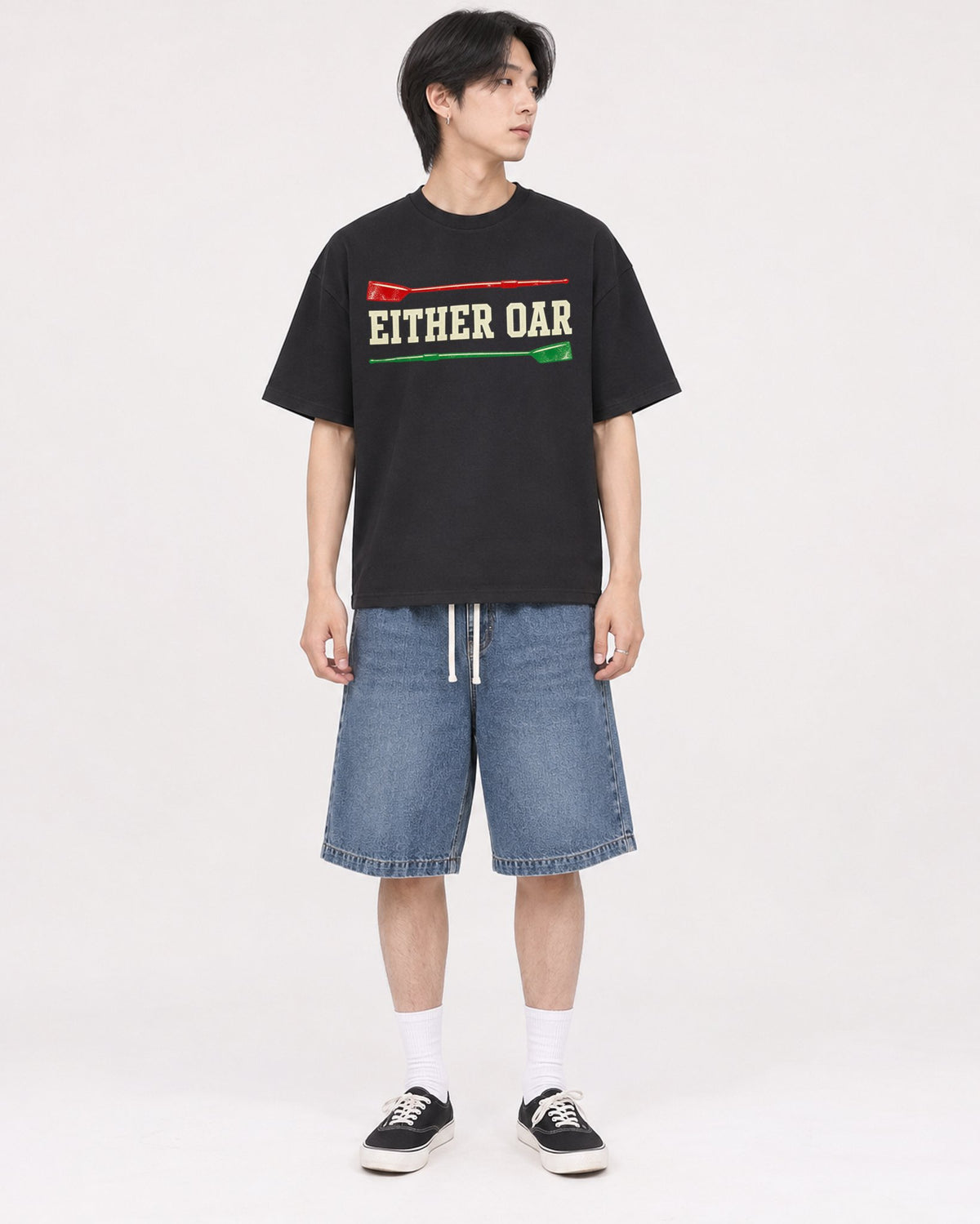 Mockup Boxy Heavyweight Tee Black male full-body 11