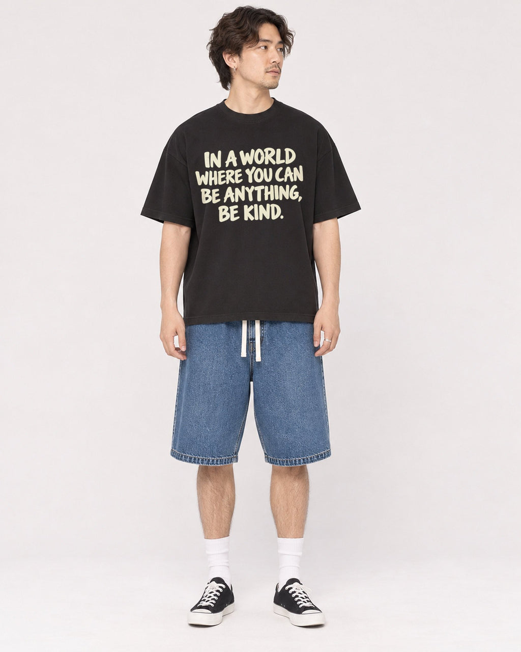 Mockup Boxy Heavyweight Tee Black male full-body 03